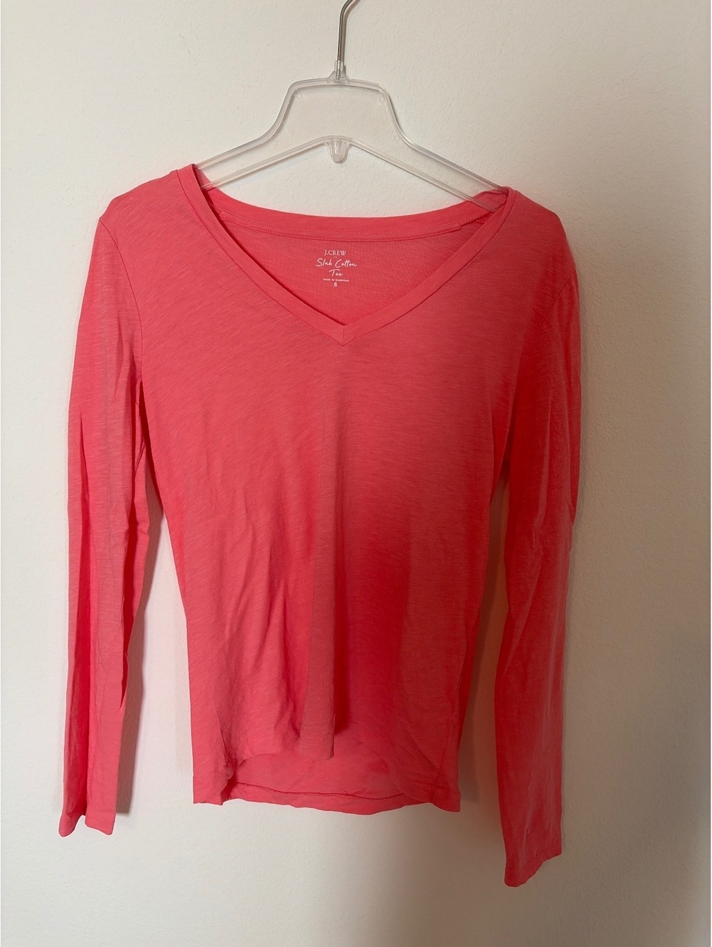 J.Crew Slub Cotton Long Sleeve V-Neck Tee Coral Small S